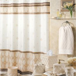 Muwago Luxurious Lattice Print Vintage Classic Shower Curtain Elegant Thick Waterproof Light Brown Marble Pattern Bath Cover - W72"*H72"