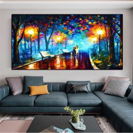 Hand Painted Night Thick Modern Canvas Oil Paintings Wall Art Abstract Landscape Pictures For Living Room Home Decoration - 75x150cm