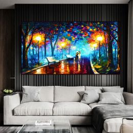 Hand Painted Night Thick Modern Canvas Oil Paintings Wall Art Abstract Landscape Pictures For Living Room Home Decoration - 100x150cm