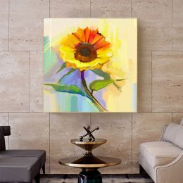 Modern canvas wall art famous sunflower flower decoration hand painted abstract oil painting canvas living room wall decoration painting - 60x60cm