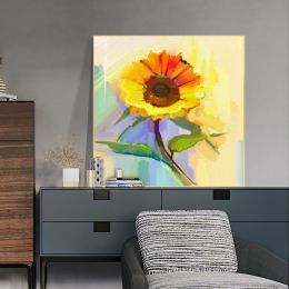 Modern canvas wall art famous sunflower flower decoration hand painted abstract oil painting canvas living room wall decoration painting - 100x100cm