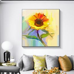 Modern canvas wall art famous sunflower flower decoration hand painted abstract oil painting canvas living room wall decoration painting - 120x120cm