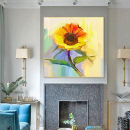 Modern canvas wall art famous sunflower flower decoration hand painted abstract oil painting canvas living room wall decoration painting - 90x90cm