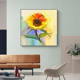 Modern canvas wall art famous sunflower flower decoration hand painted abstract oil painting canvas living room wall decoration painting - 150x150cm