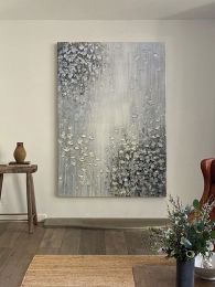 Hand Painted Abstract Oil Painting White Texture On Canvas Abstract Wall Art Picture Living Room Bedroom Wall Decor Unframed - 100x150cm