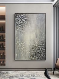 Hand Painted Abstract Oil Painting White Texture On Canvas Abstract Wall Art Picture Living Room Bedroom Wall Decor Unframed - 60x90cm