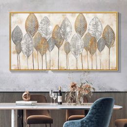 Hand Painted Thick Textured Abstract Gold Foil Oil Painting on Canvas Oil Modern Painting Fine Art Picture No Frame - 70x140cm