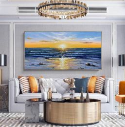 Abstract Wall Decor Palette Knife Oil Painting Seascape Picture Unframed Acrylic Canvas Wall Art Handmade Decorative Item - 100x200cm