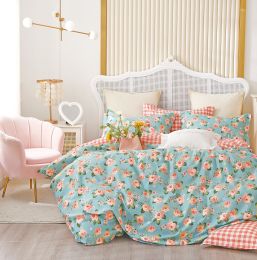 Tiffany Blue/Orange Rose 100% Cotton Reversible Comforter Set  - King