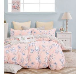 Ava Pink/Blue Floral 100% Cotton Reversible Comforter Set  - King