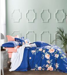 Elizabeth Blue/Orange Floral  100% cotton Reversible Comforter Set  - Twin XL