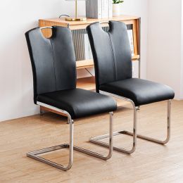 Set of 2 Faux Leather Black Upholstered Side Kitchen and Dining Room Chair - Black