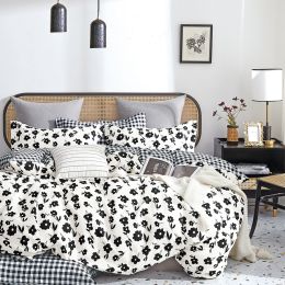 Hepburn Black/White Floral 100% Cotton Reversible  Comforter Set  - Queen