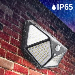 100LED Waterproof Solar Powered Motion Sensor Wall Light Outdoor Garden Lamp - Black