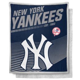 Yankees OFFICIAL MLB "New School" Mink Sherpa Throw Blanket;  50" x 60" - 1MLB/19201/0020/RET