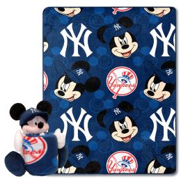 Yankees OFFICIAL MLB & Disney's Mickey Mouse Character Hugger Pillow & Silk Touch Throw Set;  40" x 50" - 1COB/3121A/0020/RET