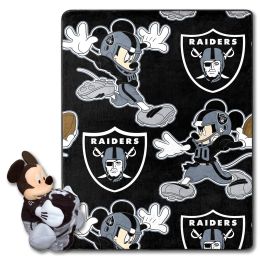 Raiders OFFICIAL NFL & Disney's Mickey Mouse Character Hugger Pillow & Silk Touch Throw Set;  40" x 50" - 1COB/3120A/0019/RET