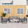 Outdoor Patio Furniture Sets,  Conversation Set Modern Black Metal Sectional Sofa with Grey Cushion - black+gray