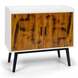 Modern Floor Storage Sideboard Buffet Storage Cabinet  - White & Rustic Brown - Nightstand