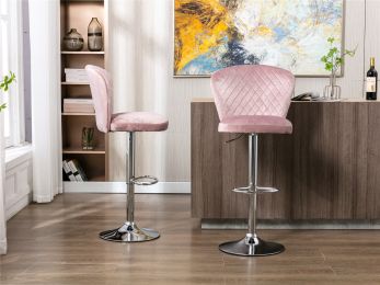 Bar Stools with Back and Footrest Counter Height Dining Chairs Set of 2 - Pink