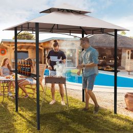 8x5 Outdoor Grill Gazebo 2-Tier Vented BBQ Canopy Steel Frame;  Brown - Beige