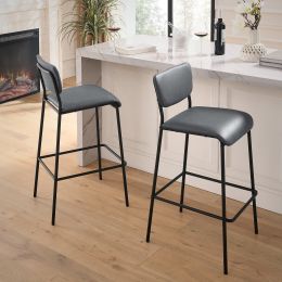 Pu Faux Leather Bar Stools Set of 2, Pub Barstools with Back and Footrest - Gray