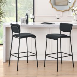 Pu Faux Leather Bar Stools Set of 2, Pub Barstools with Back and Footrest - Black