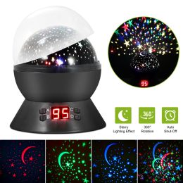 LED Projector Lamp Kids Night Light Star Moon Projection Night Lamp 360 Degree Rotation Timer - Black