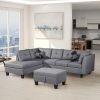 Three  Piece  sofa  with  Three -seat sofa, one  Left  chaise lounge, one storage ottoman, seven back cushions two throw pillows (GRAY) - GRAY