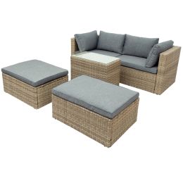 Backyard Pool Outdoor Furmiture 5-Piece Rattan Sectional Sofa Set - Gray - Rattan