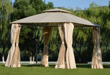 Quality Double Tiered Grill Canopy, Outdoor BBQ Gazebo Tent with UV Protection, Beige - Beige