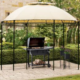 Outdoor Gazebo Steel Fabric Round Soft Top Gazebo, Outdoor Patio Dome Gazebo with Removable Curtains - khaki