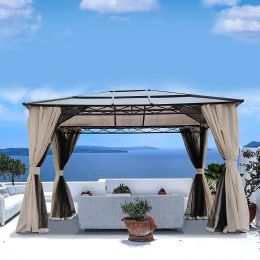 10x12 Hardtop Gazebo,UV 50+ Outdoor Canopy with Mosquito Netting and Curtains, Outdoor Shelter - 10x12 FT