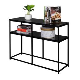 Free shipping Industrial Style Porch Table Double Black Oak Triamine Board [105 * 36 * 76cm] - Black