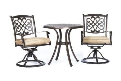 3 Piece Bistro Set, Cast Aluminum Dining Table Patio Glider Chairs Garden Backyard Outdoor Furniture - black gold - 2-person