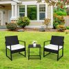 Free shipping 3 Pieces Patio Set Outdoor Wicker Patio Furniture Sets Modern Bistro Set Rattan Chair Conversation Sets with Coffee Table for Yard and B