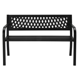 47in PVC Mesh Backrest Iron Bench Black - as picture