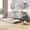 Low Loft Bed Twin Size with Full Safety Fence; Climbing ladder; Storage Drawers and Trundle Gray Solid Wood Bed - as pic