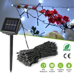 Solar String Lights LED Solar Power Fairy String Light 22M 200 LEDs 8 Lighting Mode White Light Waterproof - Black