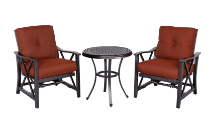 3 Piece Bistro Set w/ Cast Alum. Top Dining Table & Haywood KD Aluminum X Back Stationary Spring Chairs - black gold - Alum. Fram & Sling Fabric