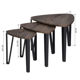 Stacking Side Table Set of 3;  Nesting Triangle End Coffee Tables;  Vintage Brown - Walnut+black