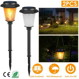 2Pcs Solar Flame Torch Light IP65 Waterproof Flickering Flame Stake Lamp - Black