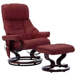 Massage Reclining Chair Wine Red Faux Leather and Bentwood - Red