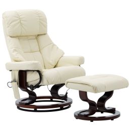 Massage Reclining Chair Cream Faux Leather and Bentwood - Cream