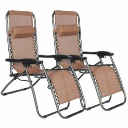 Zero Gravity Reclining Lounge Patio Chairs, 2PC, Brown - KM0684-3-BR