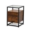 Modern Tempered Glass Nightstand;  Glass Top End Table with Metal Frame;  Concealed cabinet;  Pull-down Door for Bedroom;  Living Room;  Office - Rust