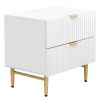 Nightstand with 2 Drawers & Golden Handle;   Storage Bedside Table with USB Charging Ports - White - White