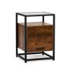 Modern Tempered Glass Nightstand;  Glass Top End Table with Metal Frame;  Concealed cabinet;  Pull-down Door for Bedroom;  Living Room;  Office - Rust