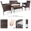 4 PCS Outdoor Garden Rattan Patio Furniture Set Backyard Cushioned Seat Wicker Sofa Kit XH - Rattan Color: Brown