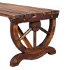 2-Person Rustic Garden Bench; Outdoor Wagon Wheel Porch Bench for Backyard Patio Garden; Brown - as picture